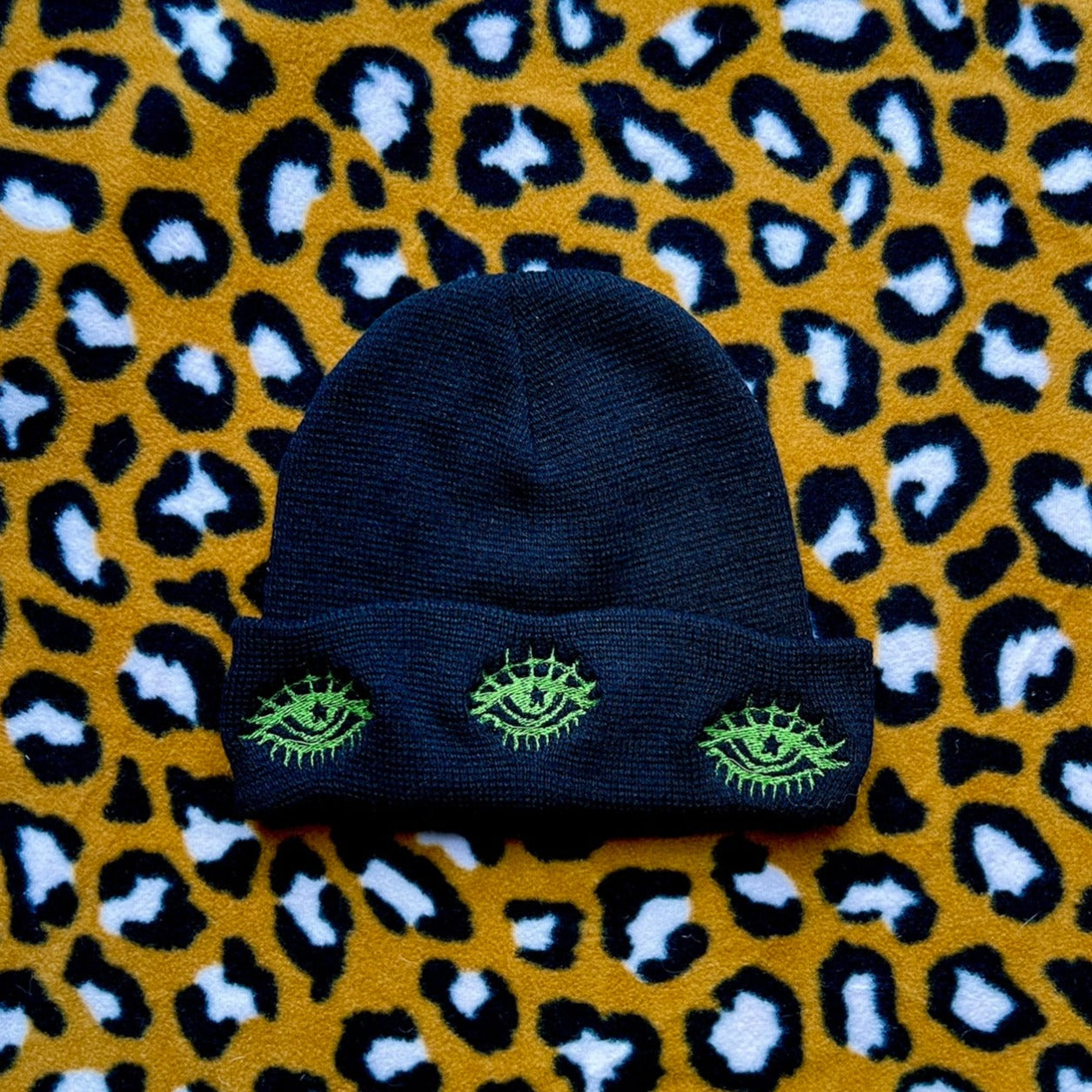 THIRD EYE BEANIE- THREE EYES/ OLIVE GREEN/ EMBROIDERY