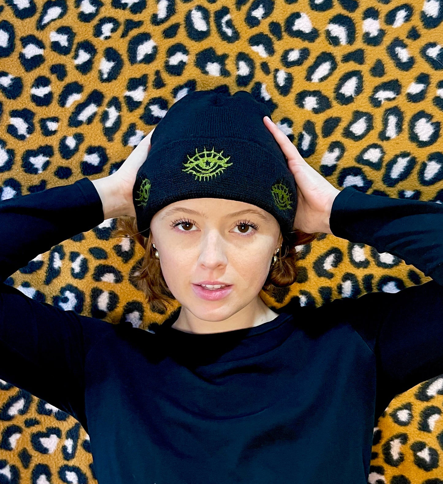 THIRD EYE BEANIE- THREE EYES/ OLIVE GREEN/ EMBROIDERY