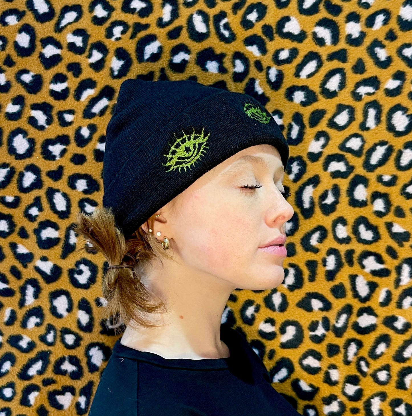 THIRD EYE BEANIE- THREE EYES/ OLIVE GREEN/ EMBROIDERY