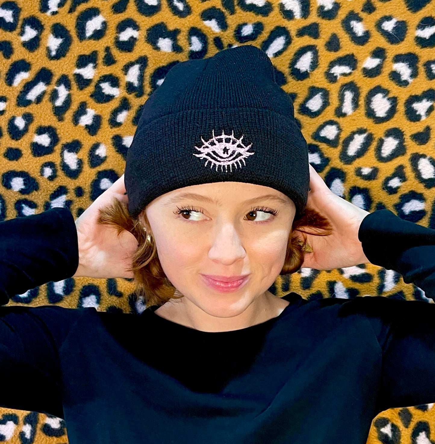 THIRD EYE BEANIE- LIGHT PINK/ EMBROIDERY